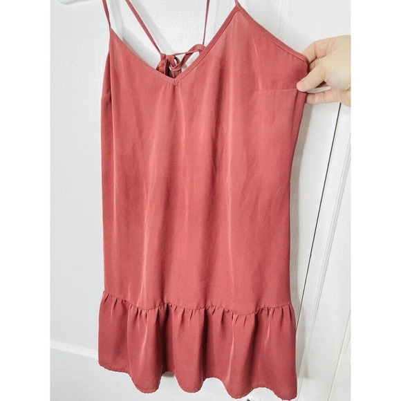 Abercrombie Fitch Womens Medium Tall Shift Tank Top Mauve Pink Tie Back Pleated - Picture 2 of 11